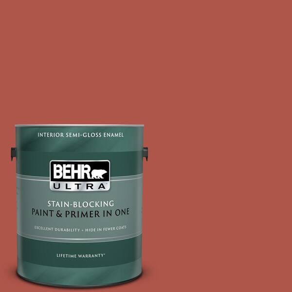 BEHR ULTRA 1 gal. #UL120-19 Tibetan Orange Semi-Gloss Enamel Interior Paint and Primer in One