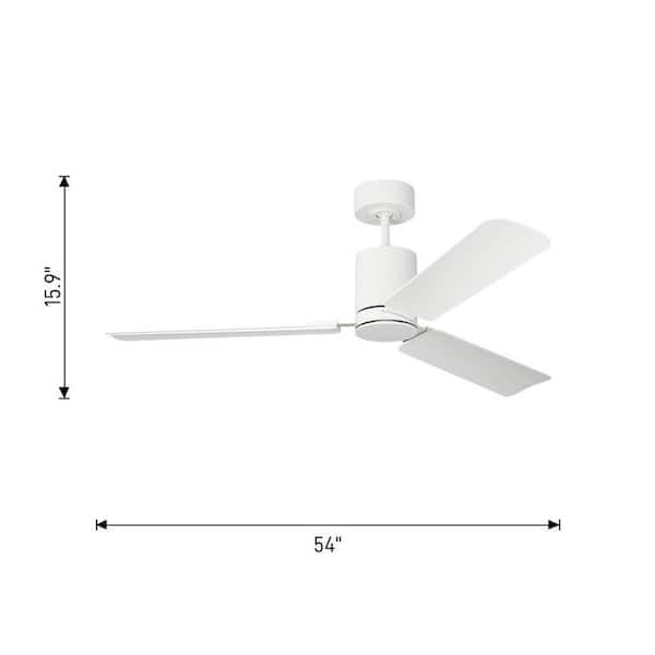 Cleancut Smart 54 in. Matte White Downrod Mount StandardCeiling Fan with Integrated LED and Remote