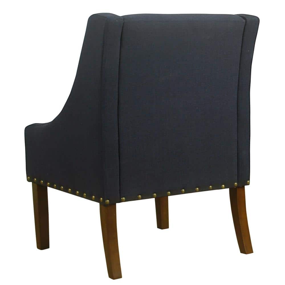 Deep Navy Modern Swoop Accent Chair with Nailhead Trim
