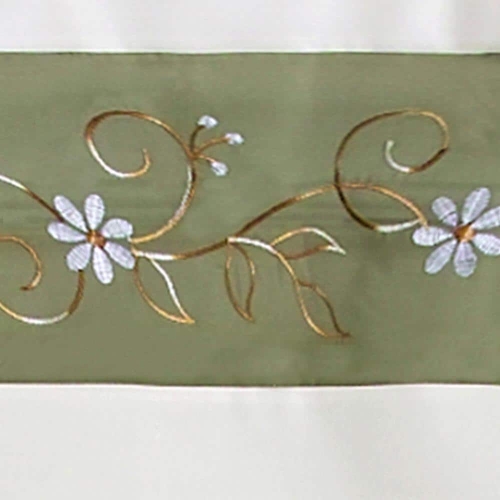 Green and White Floral Embellished Cottage Curtain Set, 58 x 24