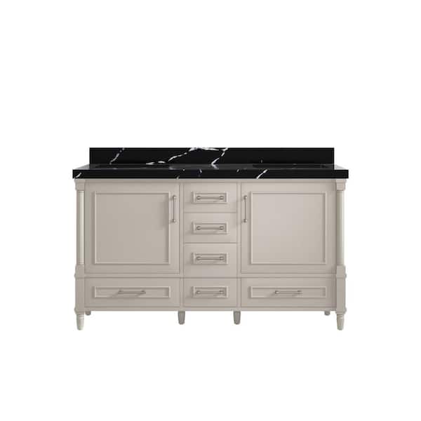 Willow Collections Hudson 60 in. W x 22 in. D x 36 in. H Double Sink Bath Vanity in Fine Grain with 2 in. Calcutta Black Qt. Top