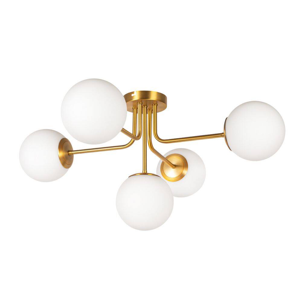 Brushed Gold and Opal Glass Globe Flush Mount Light