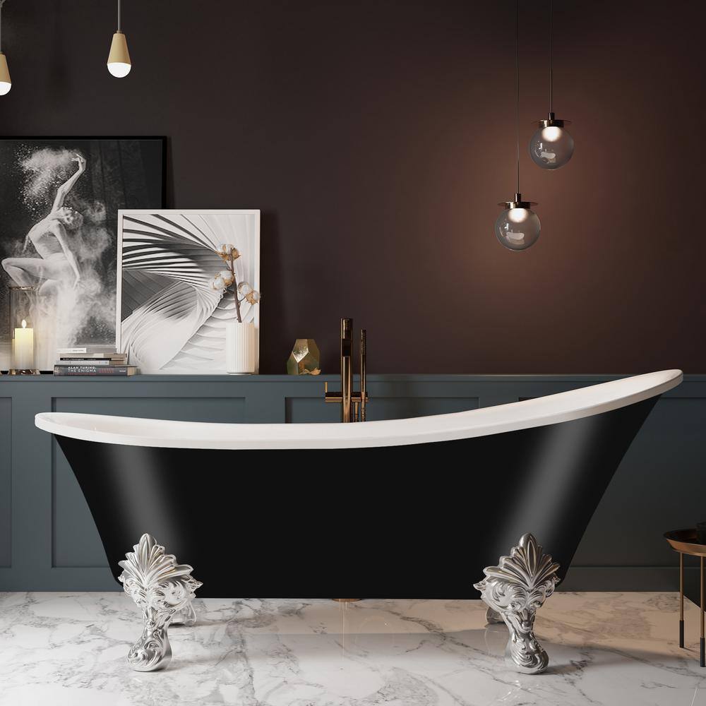 Glossy Black 60" Acrylic Clawfoot Soaking Bathtub