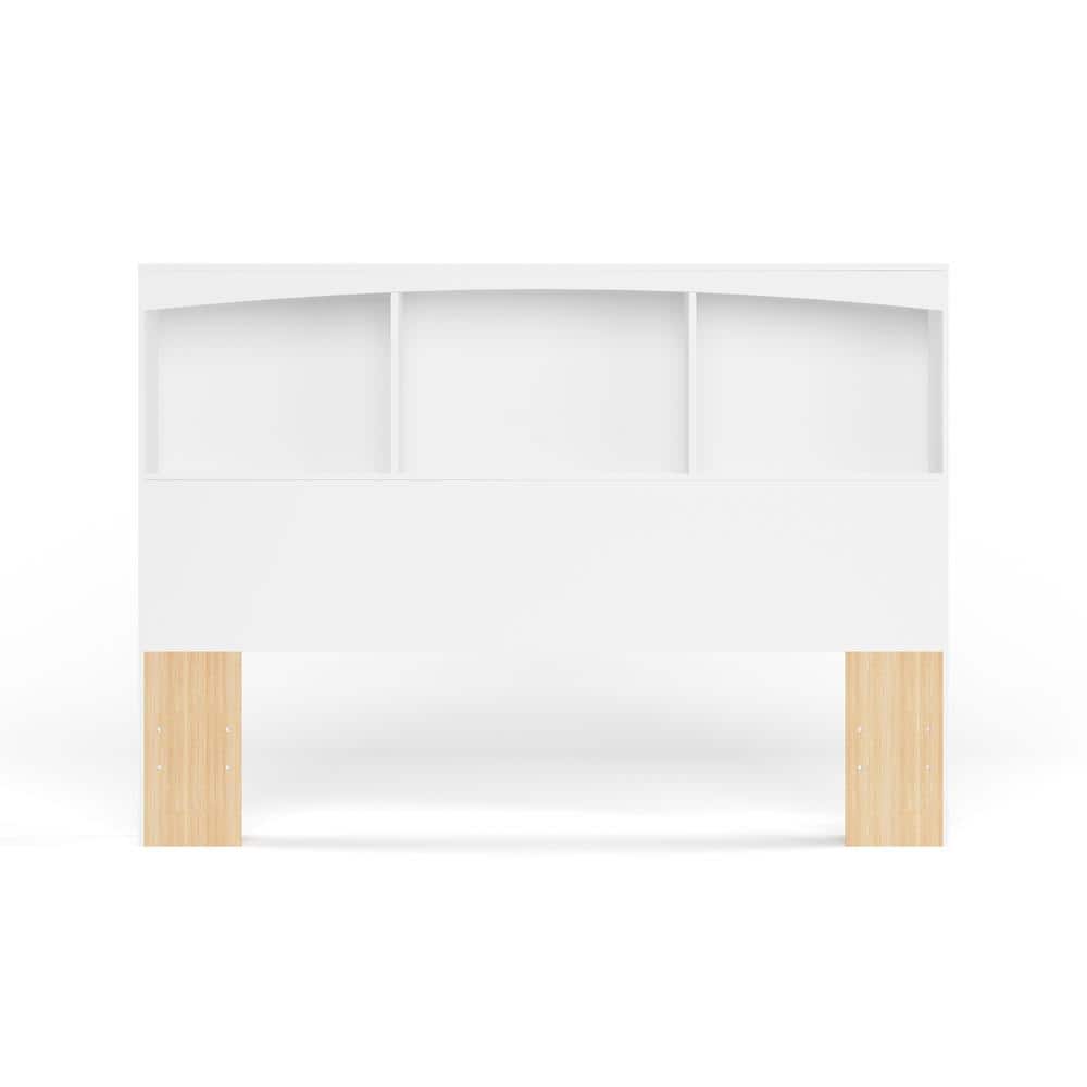 Full White Wood Bookcase Headboard with Storage