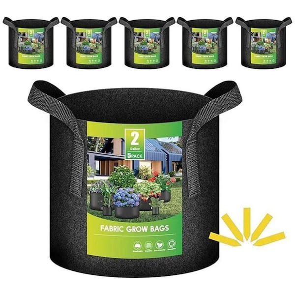 5-Pack 2 gal. Plant Grow Bags Thickened Nonwoven Aeration Fabric Pots, Black
