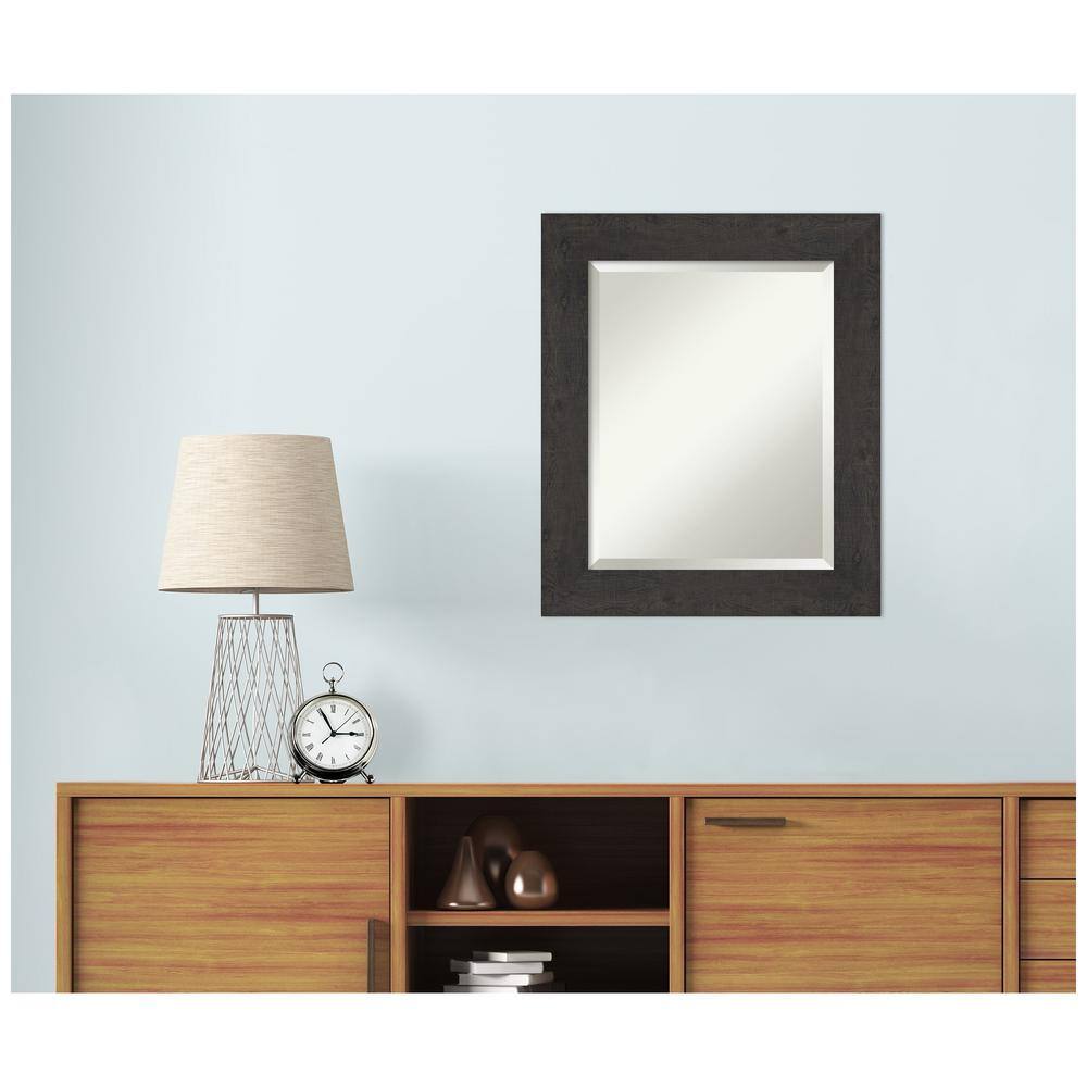Rustic Espresso Wood Beveled Bathroom Wall Mirror 21.5 x 25.5 in