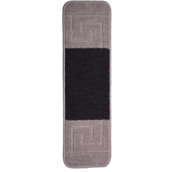 RugStylesOnline Greek Key Collection Black Color ​8½ inch x 30 inch Indoor Carpet Stair Treads Slip Resistant Backing Set of 13