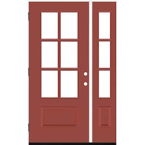 Legacy 49 in. x 80 in. 3/4-6Lite Clear Glass RHOS Primed Morocco Red Finish Fiberglass Prehung Front Door w/10in.SL