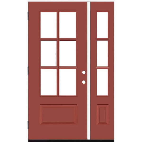 Steves & Sons Legacy 49 in. x 80 in. 3/4-6Lite Clear Glass RHOS Primed Morocco Red Finish Fiberglass Prehung Front Door w/10in.SL