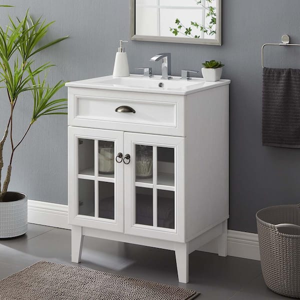 Modway Isle 24 5 In W X 18 D 33 H Bathroom Vanity Cabinet White With Ceramic Top Eei 5424 Whi - Bathroom Vanity Cabinet Shelf