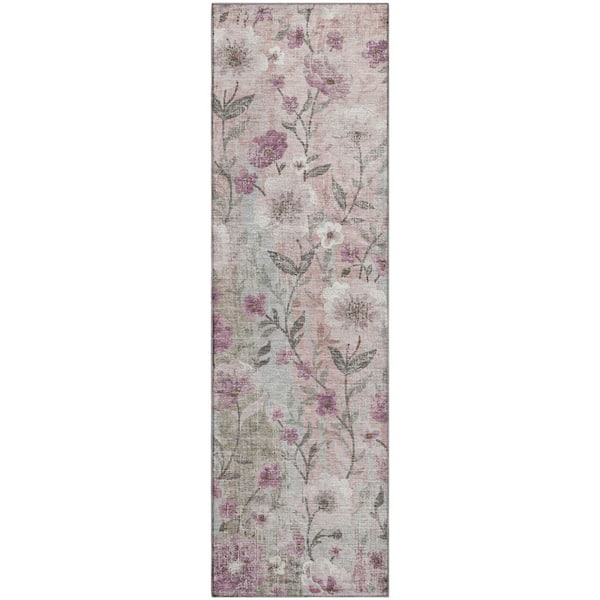 Mayfield Premium Machine Washable Abstract AMF2403 Blush 2 ft. x 7 ft. Runner Rug