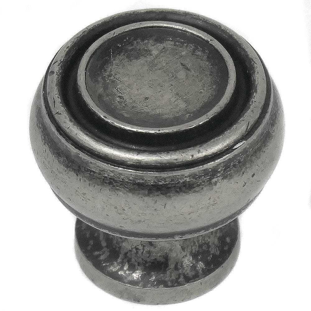 Distressed Pewter Round Mushroom Cabinet Knob with Mounting Hardware