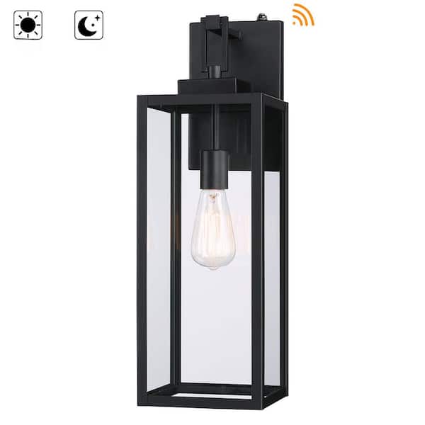 Hukoro Bonanza 22 in. 1-Light Matte Black Outdoor Wall Lantern Sconce with Dusk to Dawn