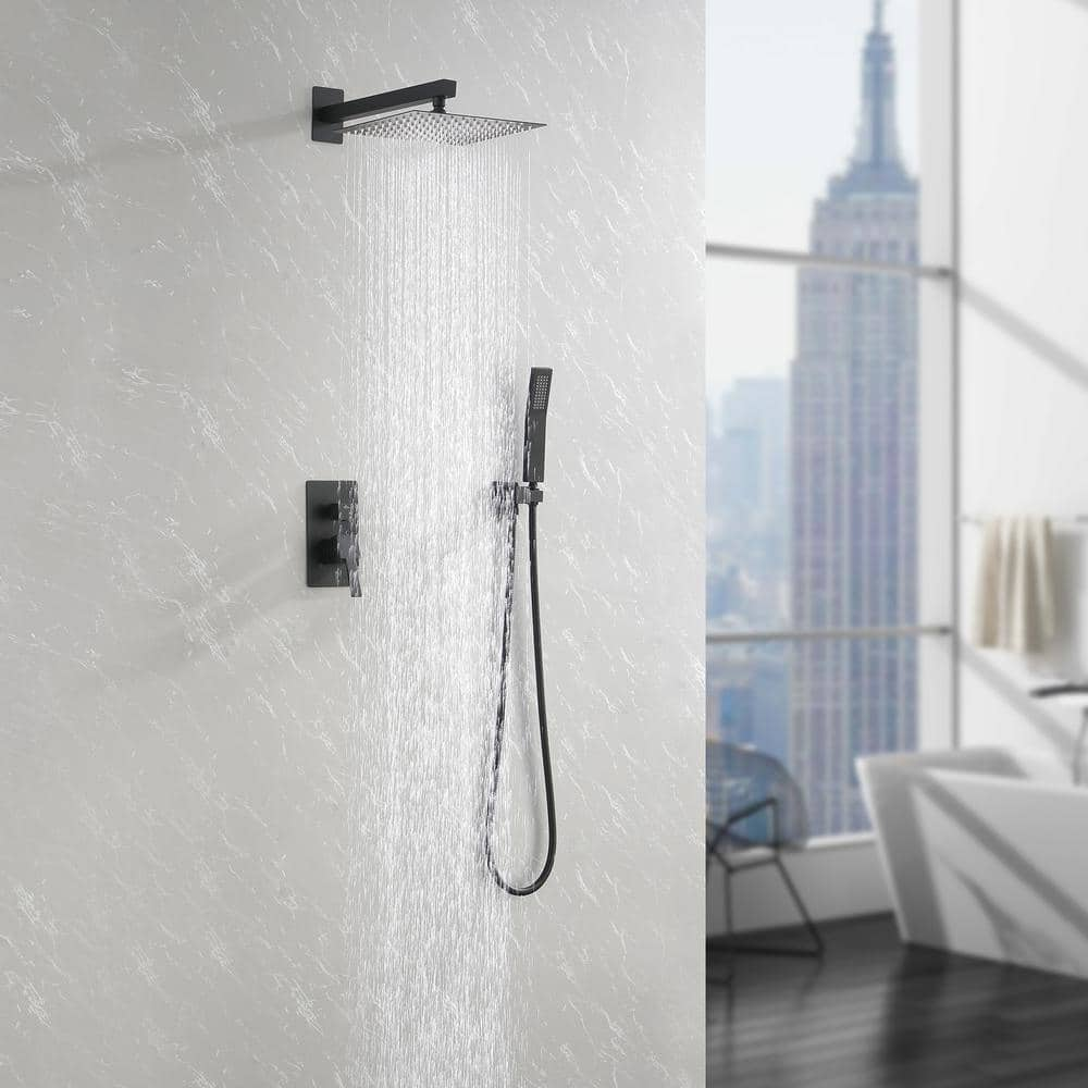 Tahanbath 2-Spray Patterns Square Wall Mount Rain Dual Shower Heads ...