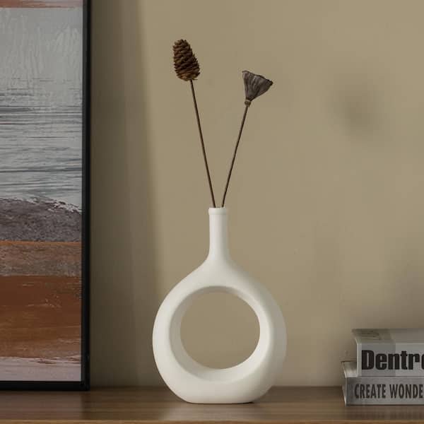 Uniquewise 9 in. Contemporary White Ceramic Unique Shaped Flower Table Vase Centerpiece