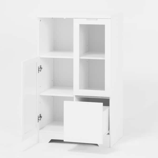 Unbranded 26 in. W x 12 in. D x 39 in. H White Linen Cabinet, Wooden Floor Cabinet with 2 Glass Doors and 2 Storage Space