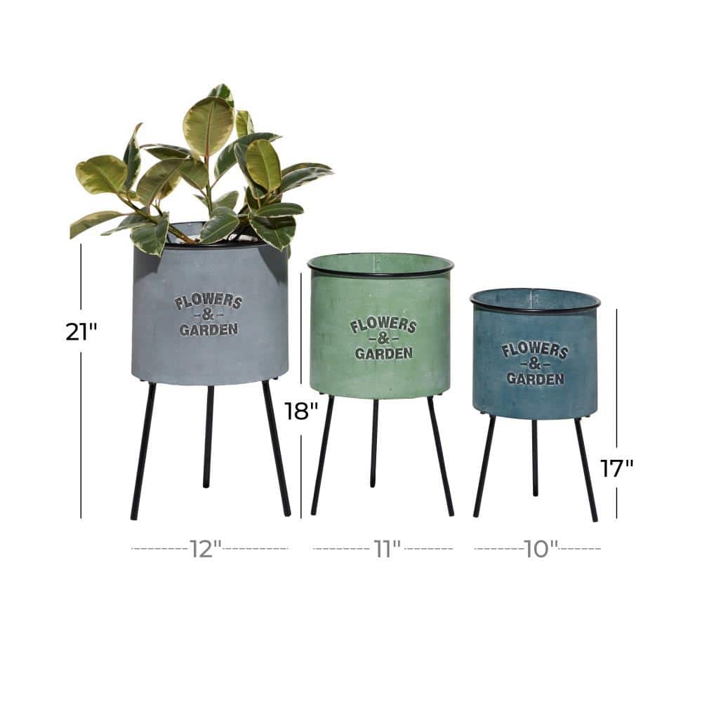 Floral Bliss Trio Multi-Colored Metal Indoor/Outdoor Planter Set