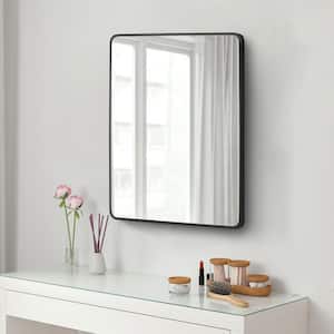 24 in. W x 32 in. H Large Rectangular Aluminum Alloy Framed Wall Mounted Bathroom Vanity Mirror in Black