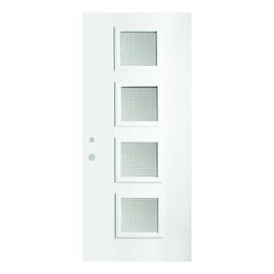 32 in. x 80 in. Evelyn Gingoshi 4 Lite Painted White Right-Hand Inswing Steel Prehung Front Door