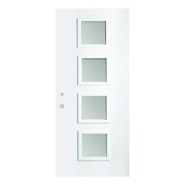 Stanley Doors 32 in. x 80 in. Evelyn Gingoshi 4 Lite Painted White Right-Hand Inswing Steel Prehung Front Door
