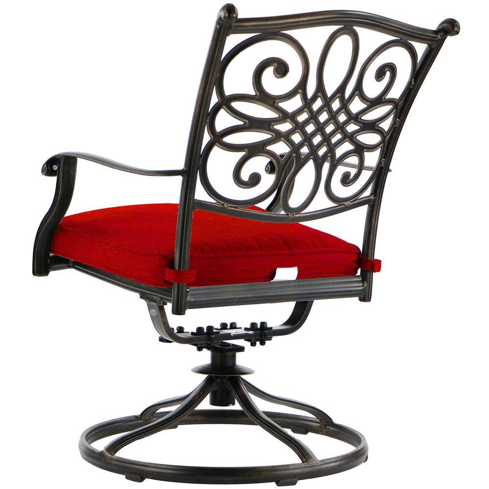 Hanover 9-Piece Bronze Aluminum Outdoor Dining Set with Red Cushions