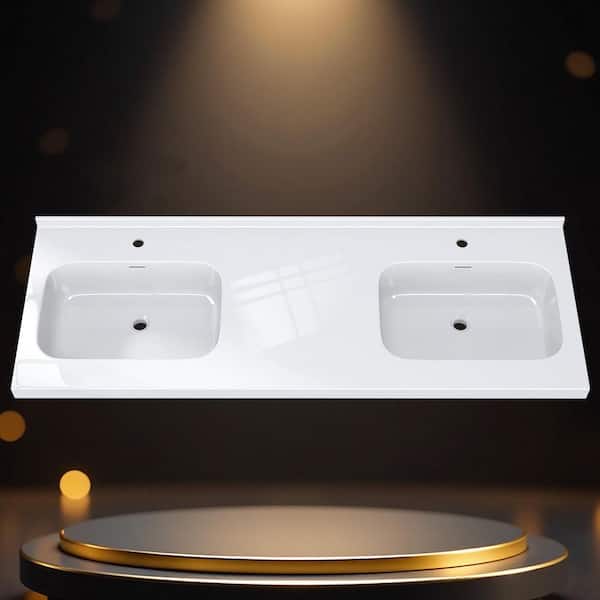 Zeafive 60 in. W x 22 in. D Solid Surface White Rectangular Double