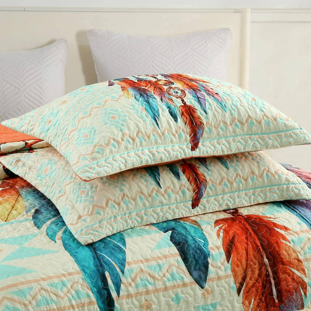 King Size Multicolor Polyester Dreamcatcher Quilt Set