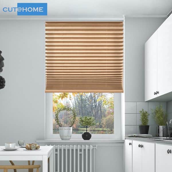 BlindsAvenue Cut at Home Adjustable Width Pleated Shade 1.5 in. pleat Fawn Cordless Light Filtering Fabric 30 in. W x 64 in. L