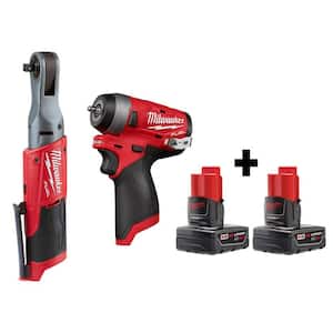 M12 FUEL 12V Lithium-Ion Brushless Cordless 3/8 in. Ratchet and 1/4 in. Impact Wrench with Two 3.0 Ah Batteries