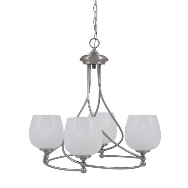 Unbranded Royale 4-Light Brushed Nickel Chandelier, Round Chandelier with 6 in. White Marble Glass Shades, No bulbs included