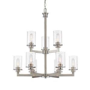 Savannah 9-Light Brushed Nickel Chandelier with Glass Shade