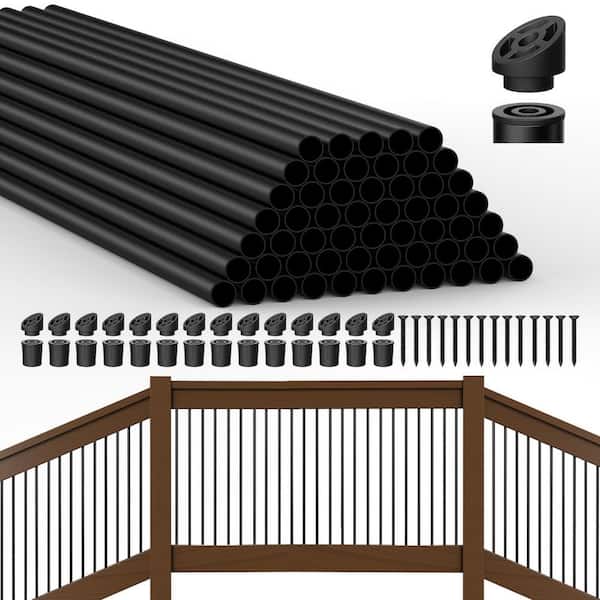Afoxsos 36 in. x 3/4 in. Unfinished Aluminum Round Deck Balusters 56-Pack with Conectors and Screw for Staircase Black