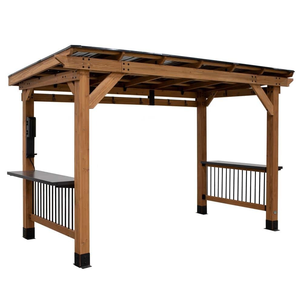 Saxony 12 ft. x 6 ft. XL All Cedar Wood Grill Gazebo w/ Hard Top Steel Roof and Powder Coated Steel Countertops Electric -  Backyard Discovery, 2206083COM