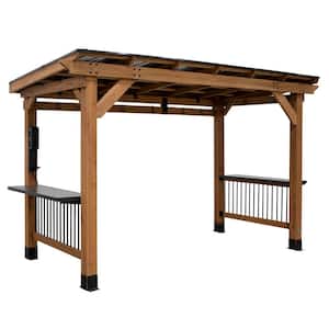 Saxony 12 ft. x 6 ft. XL All Cedar Wood Grill Gazebo w/ Hard Top Steel Roof and Powder Coated Steel Countertops Electric