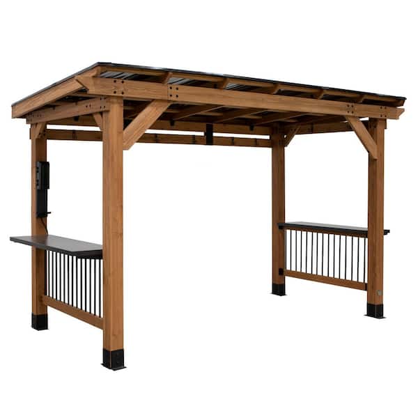 Backyard Discovery Saxony 12 ft. x 6 ft. XL All Cedar Wood Grill Gazebo w/ Hard Top Steel Roof and Powder Coated Steel Countertops Electric