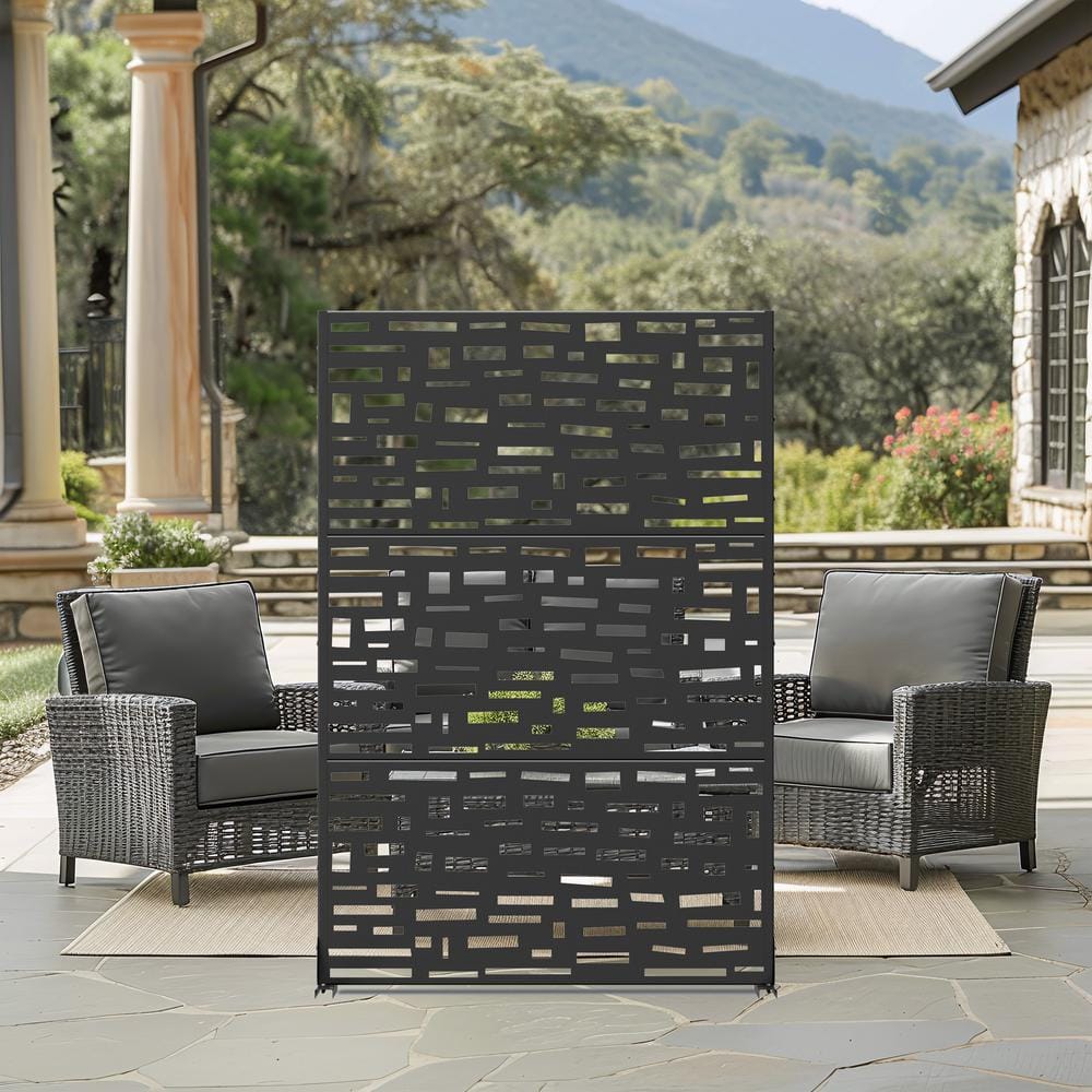 72 in. H x 47 in. W Black Outdoor Metal Privacy Screen Garden Fence Brick P