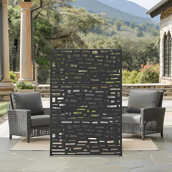 Lirago 72 in. H x 47 in. W Black Outdoor Metal Privacy Screen Garden Fence Brick Pattern Wall Applique