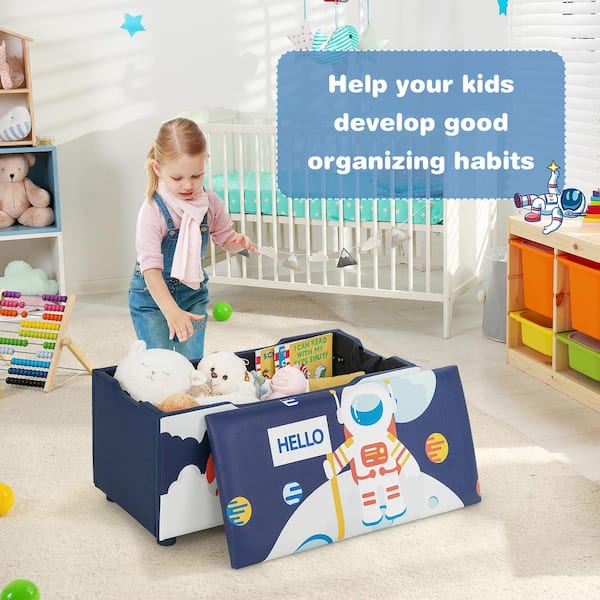 Costway Navy 29.5 in. Kids Upholstered Storage Ottoman