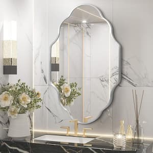 24 in. W x 36 in. H Scalloped Irregular Decorative Wall Mirror Bathroom Vanity Mirror Aluminum Alloy Framed in Silver