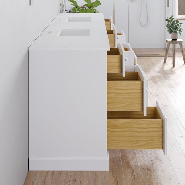 Epic 100 in. Double Sink White Bath Vanity with White Carrara Quartz Top (Assembled)