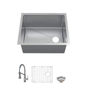 Tight Radius 23 in. Undermount Single Bowl 18 Gauge Stainless Steel Kitchen Sink with Spring Neck Faucet