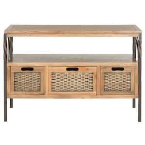 Joshua 36 in. 3-Drawer Brown Wood Console Table