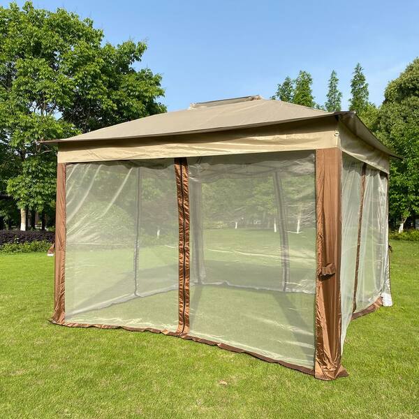 Details about   Outdoor Gazebo Brown Pop Up Patio Canopy 11 x 11Ft Mosquito Netting Panels Steel 