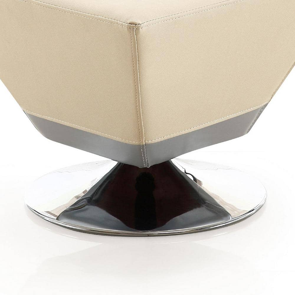 Diamond Tan Faux Leather Swivel Ottoman with Polished Chrome Base