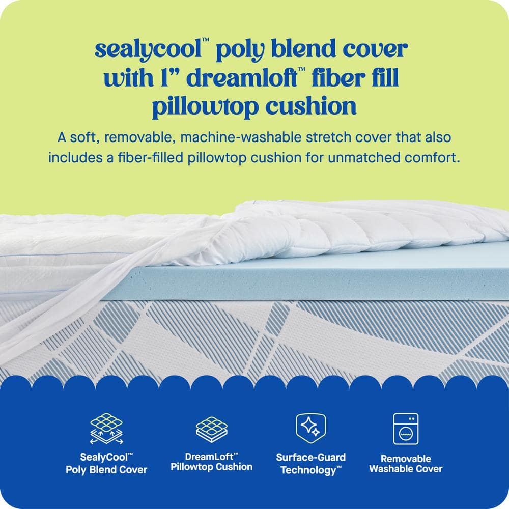 Sealy Twin Gel Memory Foam Mattress Topper with Quilted Cooling Cover