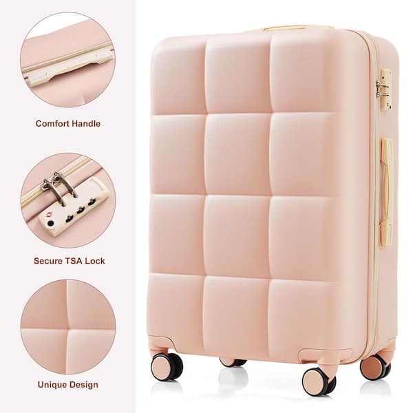 Polibi 3-Piece Pink ABS Softside Luggage Set with Cup Holder and
