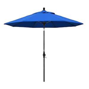 9 ft. Fiberglass Market Collar Tilt M Black Patio Umbrella in Royal Blue Olefin