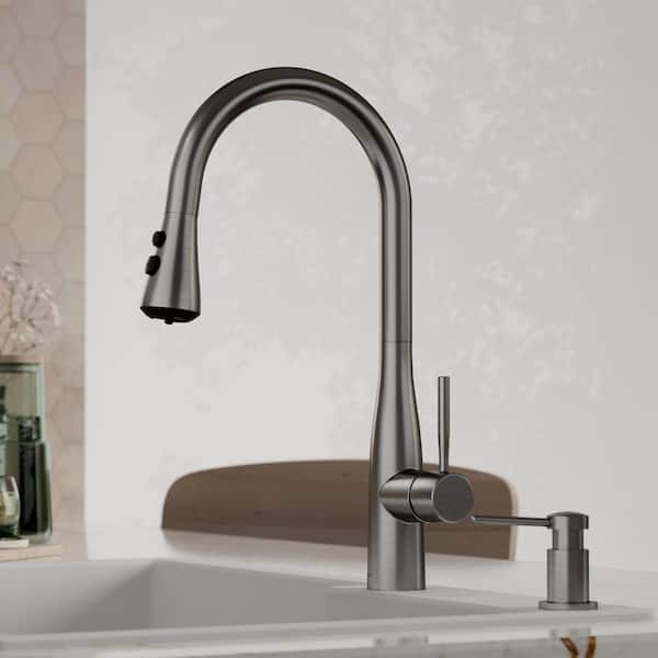 Faraday Single Handle Pull-Down Sprayer Kitchen Faucet in Spot-Free Gunmetal Grey