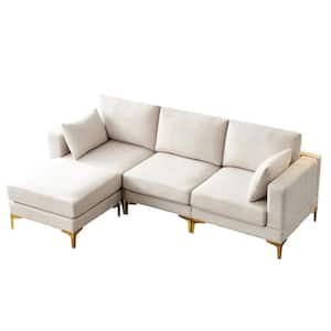 92.9 in. W Square arm 3-piece Polyester L Shaped Modern Sectional Sofa Couch in Beige with 1 Ottoman