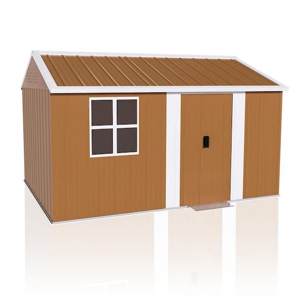 Brown 12 ft. W x 8 ft. D Heavy Duty Weatherproof Outdoor Metal Shed with Windows, Lockable Door, Vents (96 sq. ft. )